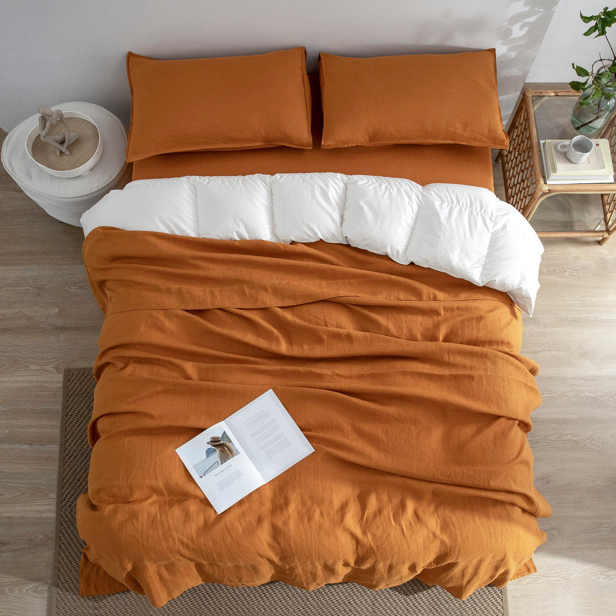 EVERLY 100% Linen Pillowcases Set of 2, Envelope Overlap Closure French Natural Washed Flax Pillowcases 20x26inches-Caramel