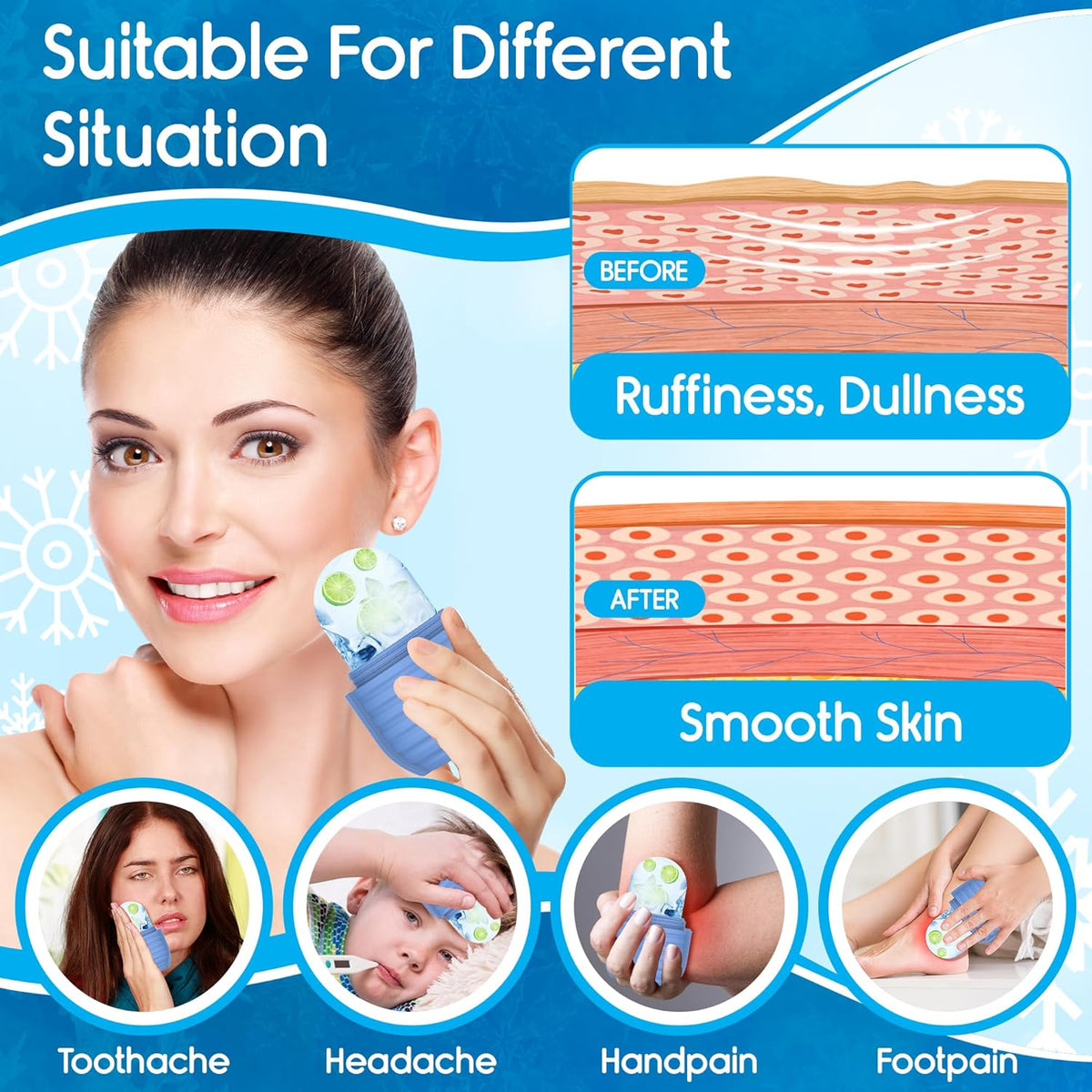1Pcs Ice Roller for Face, Ice Face Roller, Reusable Silicone Ice Mold for Face, Facial Beauty Ice Roller Skin Care Tools for Shrink Pores Anti Wrinkle Reduce Puffiness (Purple)