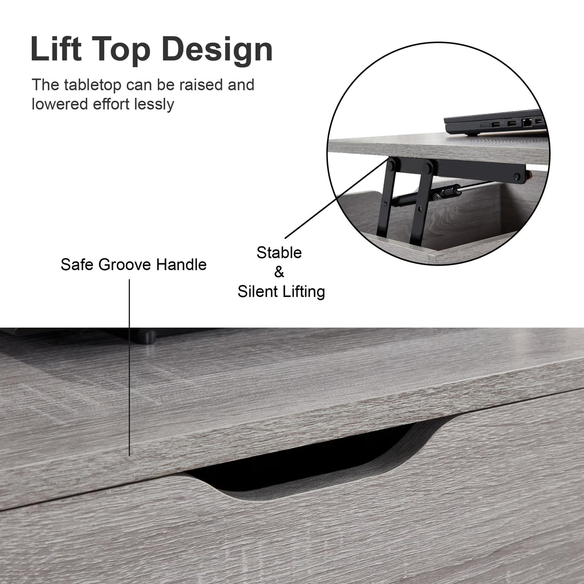 Furrnook 39" Lift Top Coffee Table with Hidden Compartment & Storage Shelf, Multifunctional Desk for Living Room, Home Office, Ergonomic Lift, Ample Storage for Gadgets & Essentials (Gray)