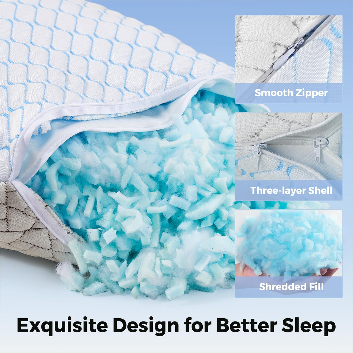 puredown Pillows Queen Size Set of 2, Shredded Memory Foam Pillows, Cooling Foam Pillow for Sleeping, Soft Bed Pillow Queen Size with Adjustable Foam for Side, Back and Stomach Sleepers