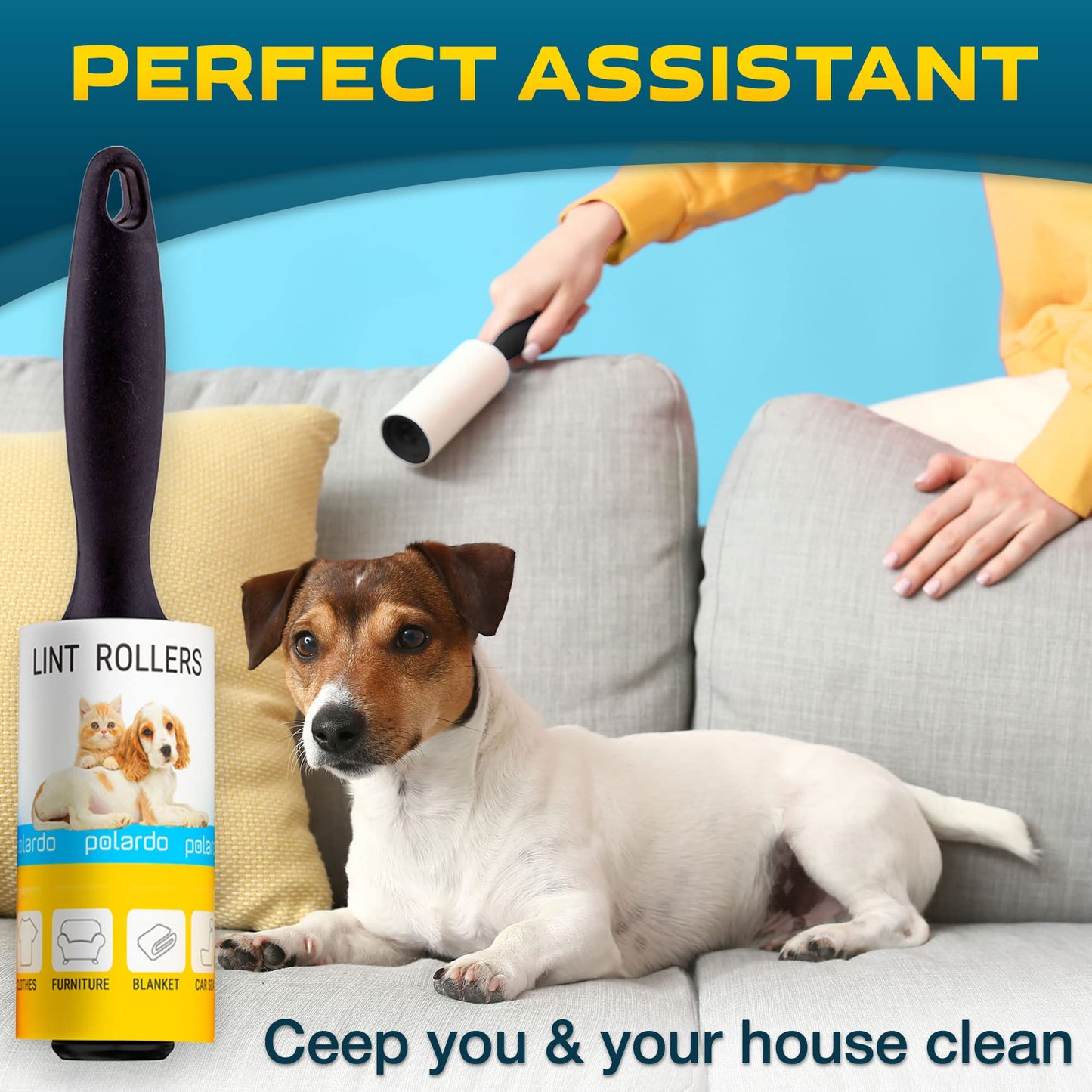 Lint Rollers for Pet Hair, Sticky, Remover for Couch, Clothes Furniture and Carpet. Dog Hair Remover Cat Hair, Animal Fur, Fuzz. 5 Large Lint Rollers