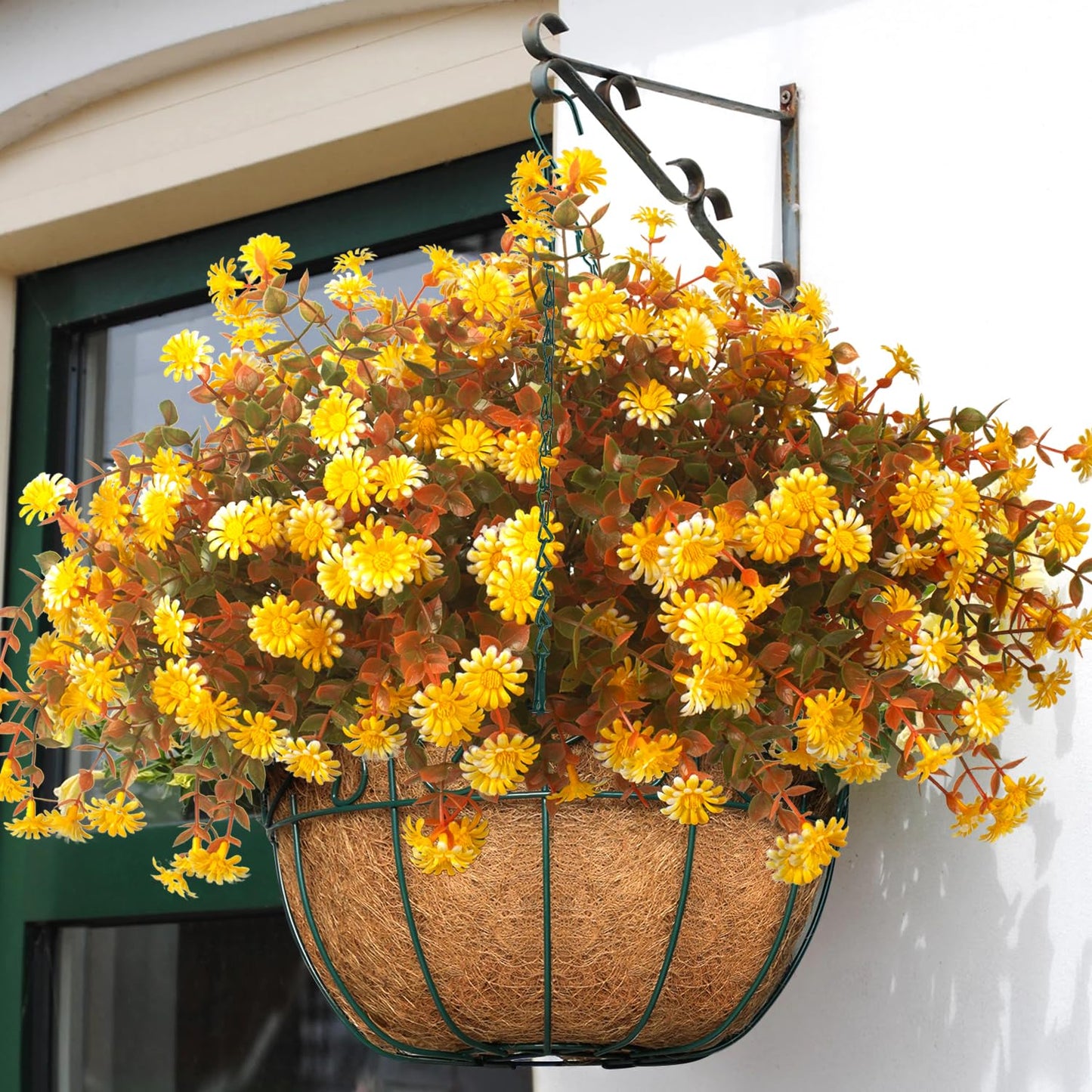 12 Bundles Artificial Fall Flowers for Outdoors Fake Plants - Faux Outside Greenery Boxwood No Fade Plastic Shrubs Decor Farmhouse Home Garden Thanksgiving (Fall)