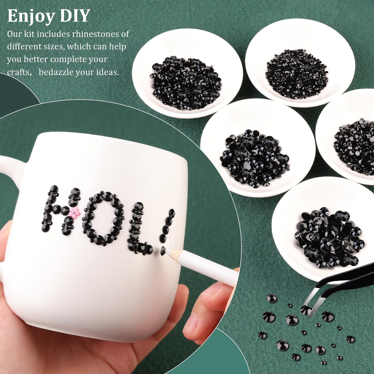 Resin Rhinestones for Crafting with B7000 Jewelry Glue, 1 Box Black Flatback Crystals with 3Pcs 10ml Glue for Bedazzling Crafts DIY Nail Art Makeup，Non Hotfix Gems for Clothing Shoes