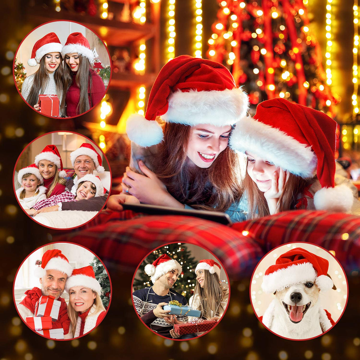 RJVW Christmas Hat, Santa Hat, Xmas Holiday Hat for Adults, Unisex Velvet Classic Santa Hat for Xmas New Year Party Headwear