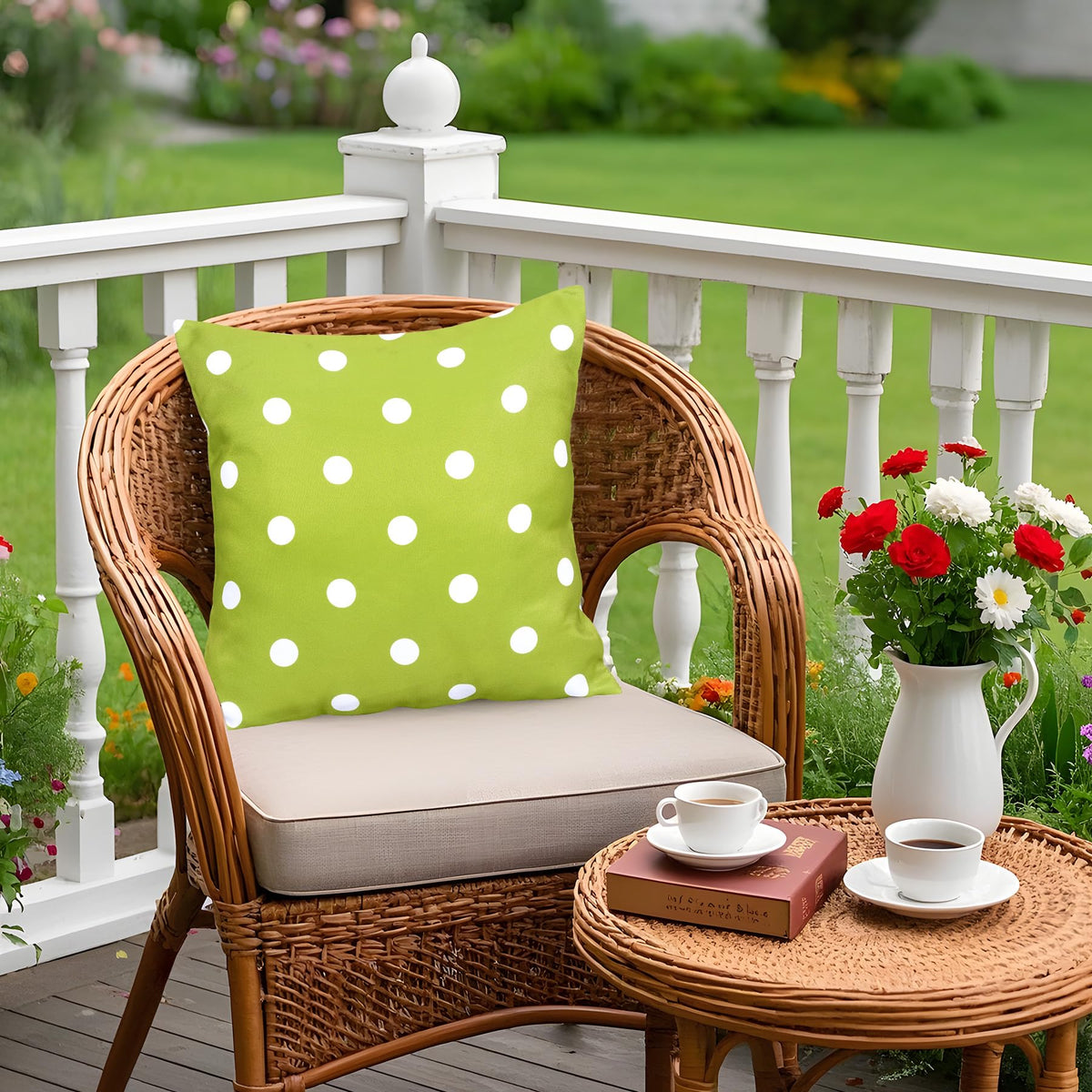 Poise3EHome Outdoor Throw Pillow Covers Set of 2 Waterproof Decorative Pillow Covers for Living Room, Couch, Patio, Spring, 18X18 Inches, Green Polka Dot