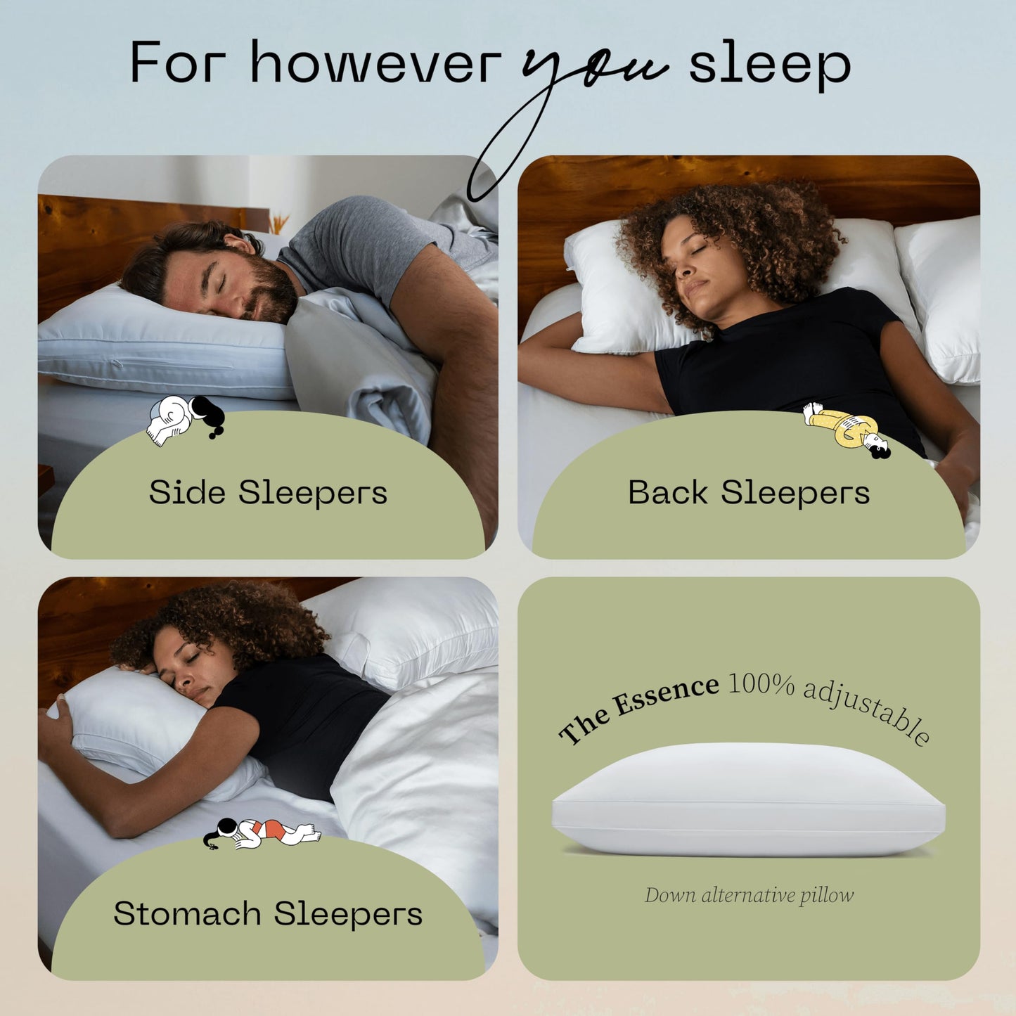 Coop Home Goods Essence Down Alternative Pillow Set of 2, Queen Size, Best Pillows for Sleeping, Adjustable Alternative to Down Pillows, Luxury Hotel Pillow for Back, Stomach or Side Sleepers