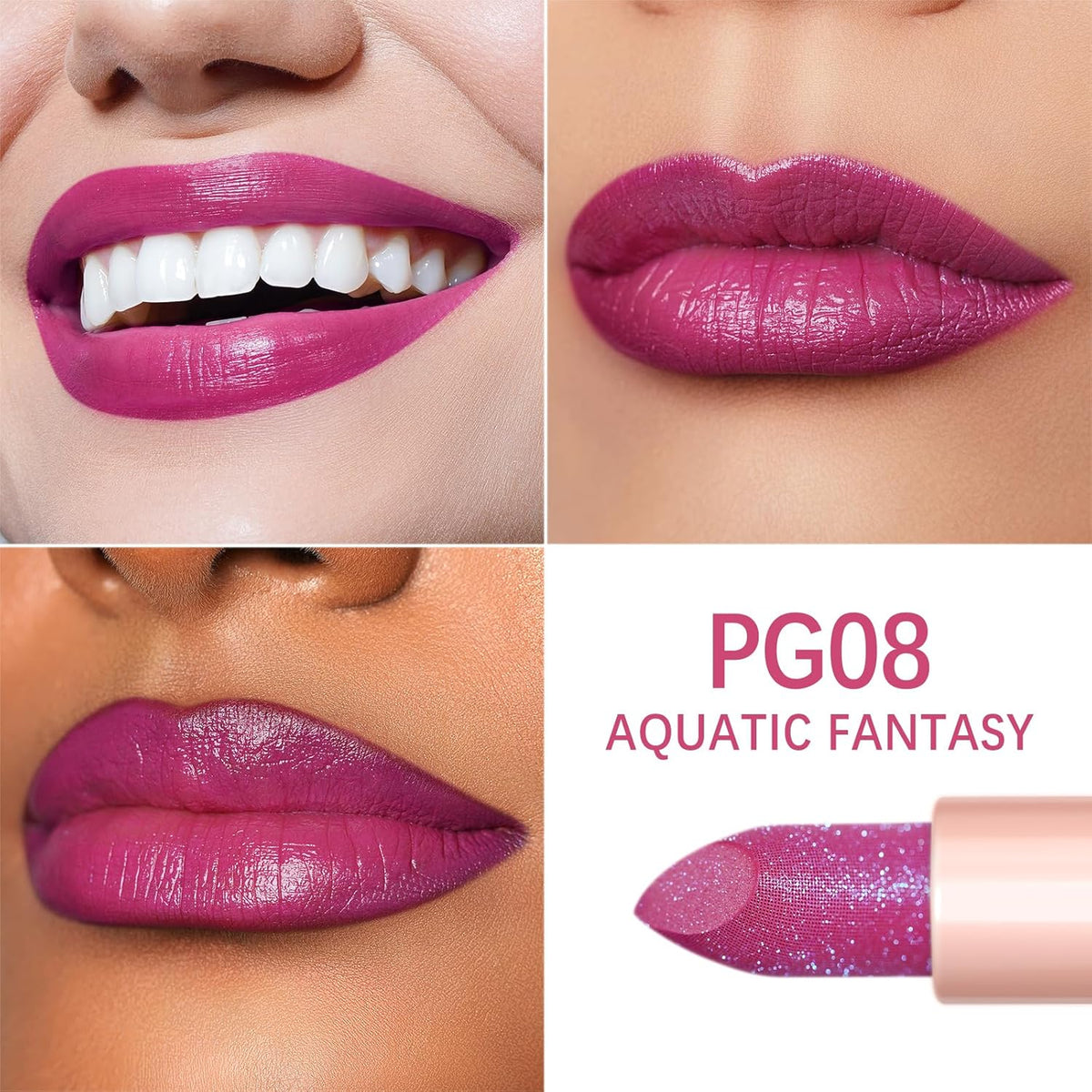 Oulac Moisturizing Purple Lipstick for Women - Tinted Lip Balm Infused with Shea Butter, Shiny & Lightweight Lip Makeup, Vegan & Gluten Free, PG08 Aquatic