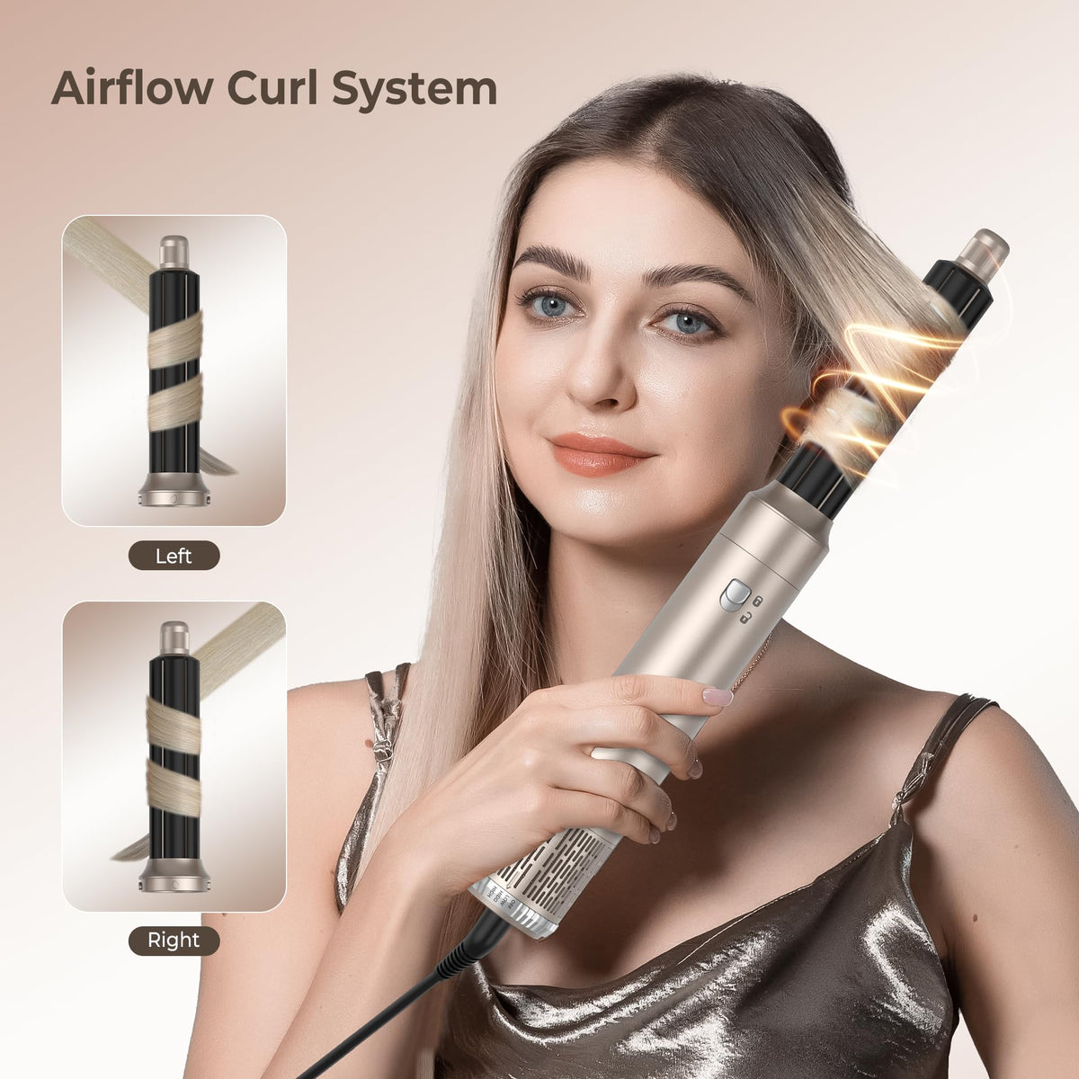Yitrust 6 in 1 Blow Dryer Brush 60000RPM Hair Dryer Brush Detachable Air Curler Wrap Styler Professional Hot Air Brush Round Brush Blow Dryer Hair Styling Tools (Silver)