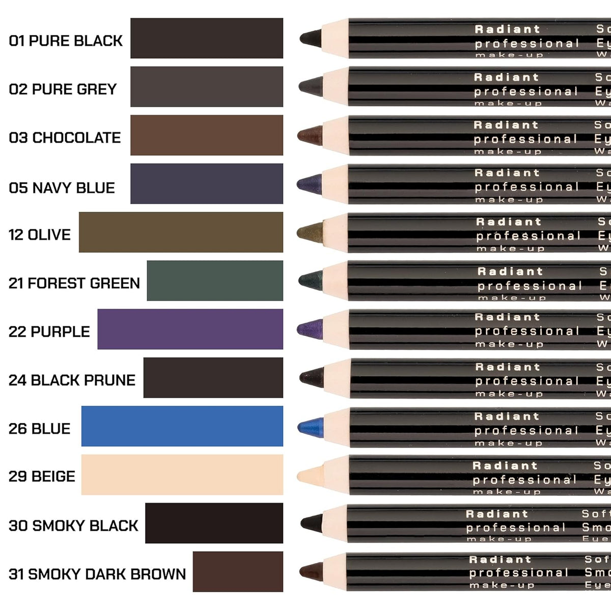 Radiant Professional Waterproof Eyeliner Pencil - Eyeliner Waterproof Smudge Proof for Woman - Long Lasting Under Eye Pencil for Smoky Eye - Soft Waterline Eye liner with Smudger Tool Olive (12)