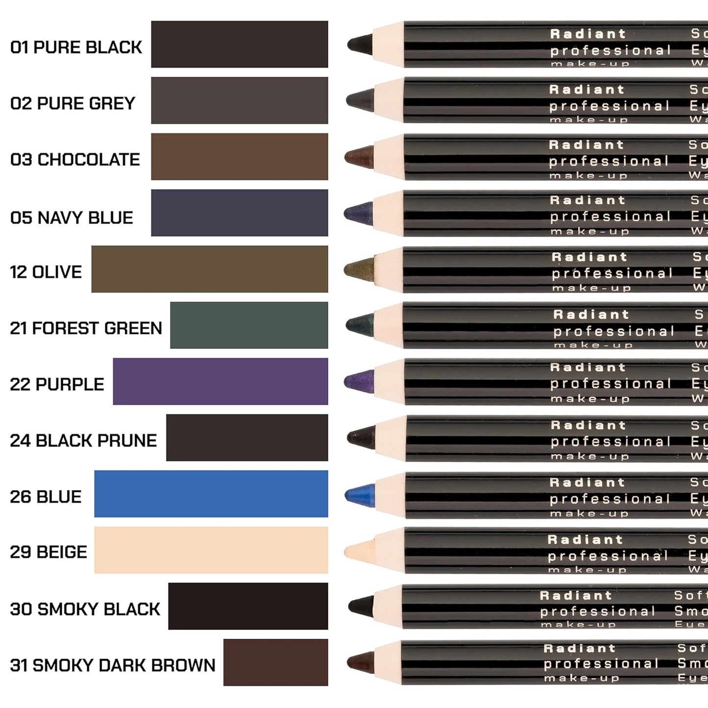 Radiant Professional Waterproof Eyeliner Pencil - Eyeliner Waterproof Smudge Proof for Woman - Long Lasting Under Eye Pencil for Smoky Eye - Soft Waterline Eye liner Smudger Tool, Green (21)