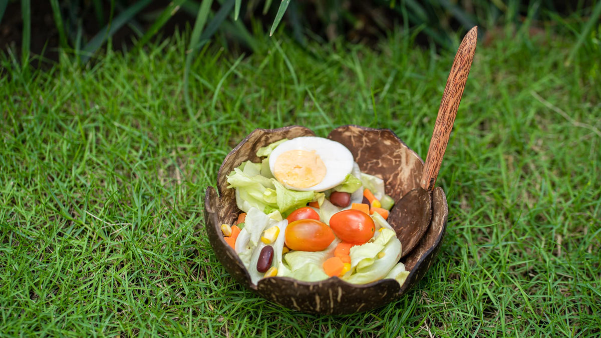 Rainforest Bowls Set of 2 Jumbo Heart Coconut Bowls, 2 Wooden Spoons & 2 Reusable Bamboo Straws - 100% Natural, Hand Carved by Artisans, Eco-Friendly & Sustainable - Smoothie/Acai/Salad Bowls