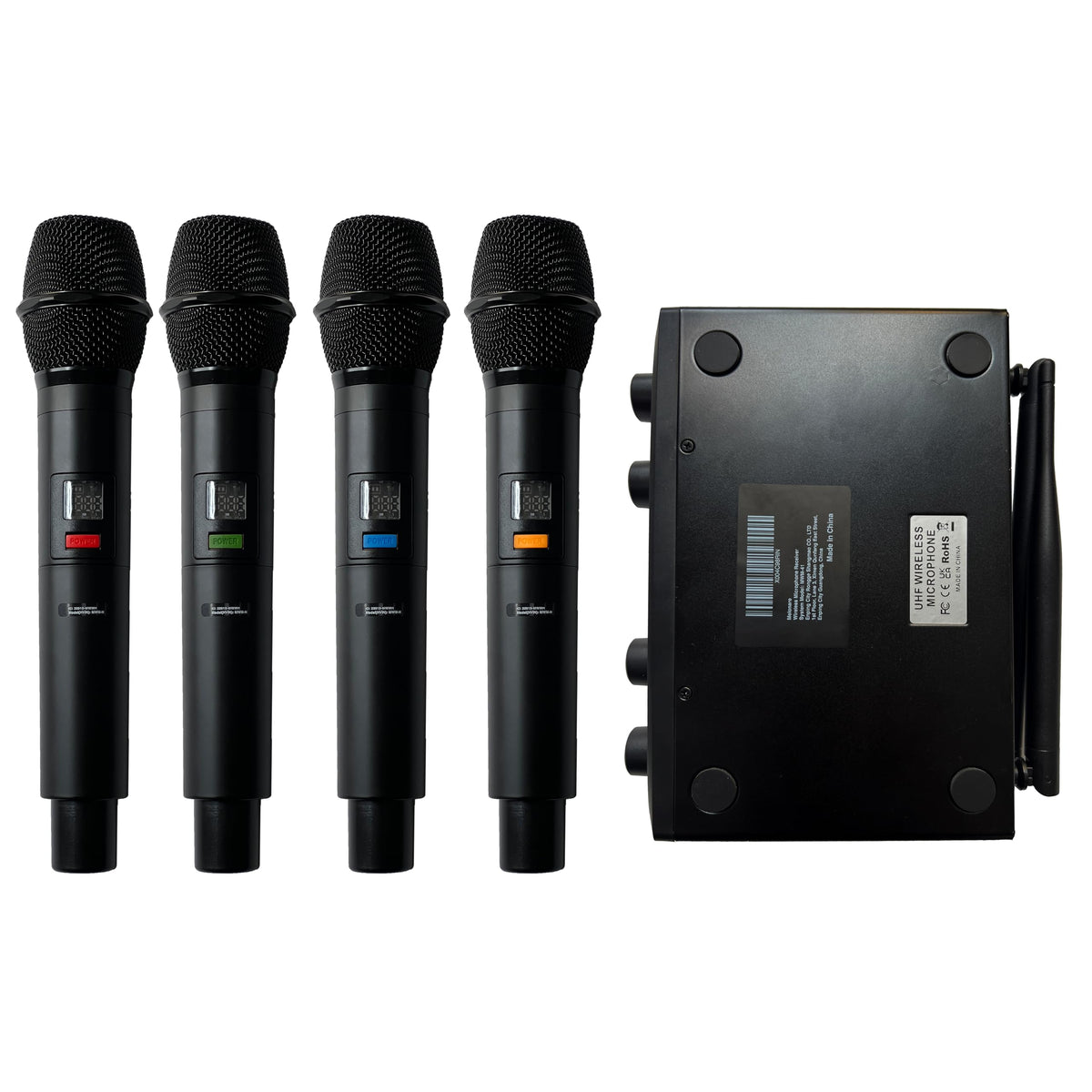 MELONARE 4-Channel Wireless Microphone System, UHF Compact Cordless Mic Set w/ 4x10 Frequencies, 200ft Range, Dynamic Handheld Microphone for Singing, Karaoke, Church, DJ, Wedding (MWM-41-4H)