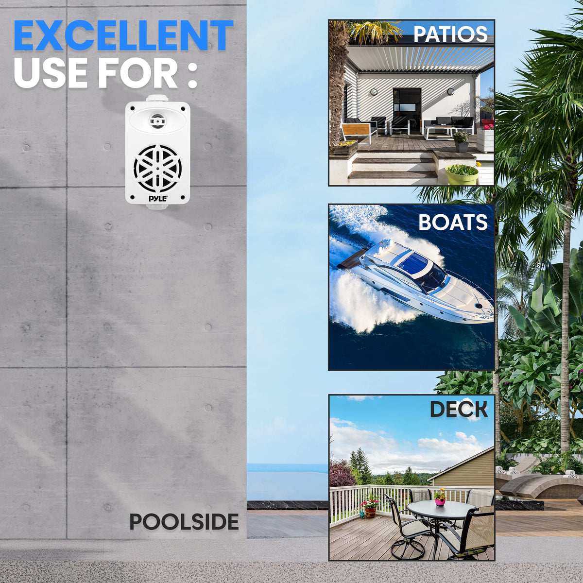 PyleUsa Indoor Outdoor Speakers Pair - 200 Watt Dual Waterproof 3.5” 2-Way Full Range Speaker System w/ 1/2” High Compliance Polymer Tweeter - in-Home, Boat, Deck, Patio, Poolside (White) - PDWR35WT