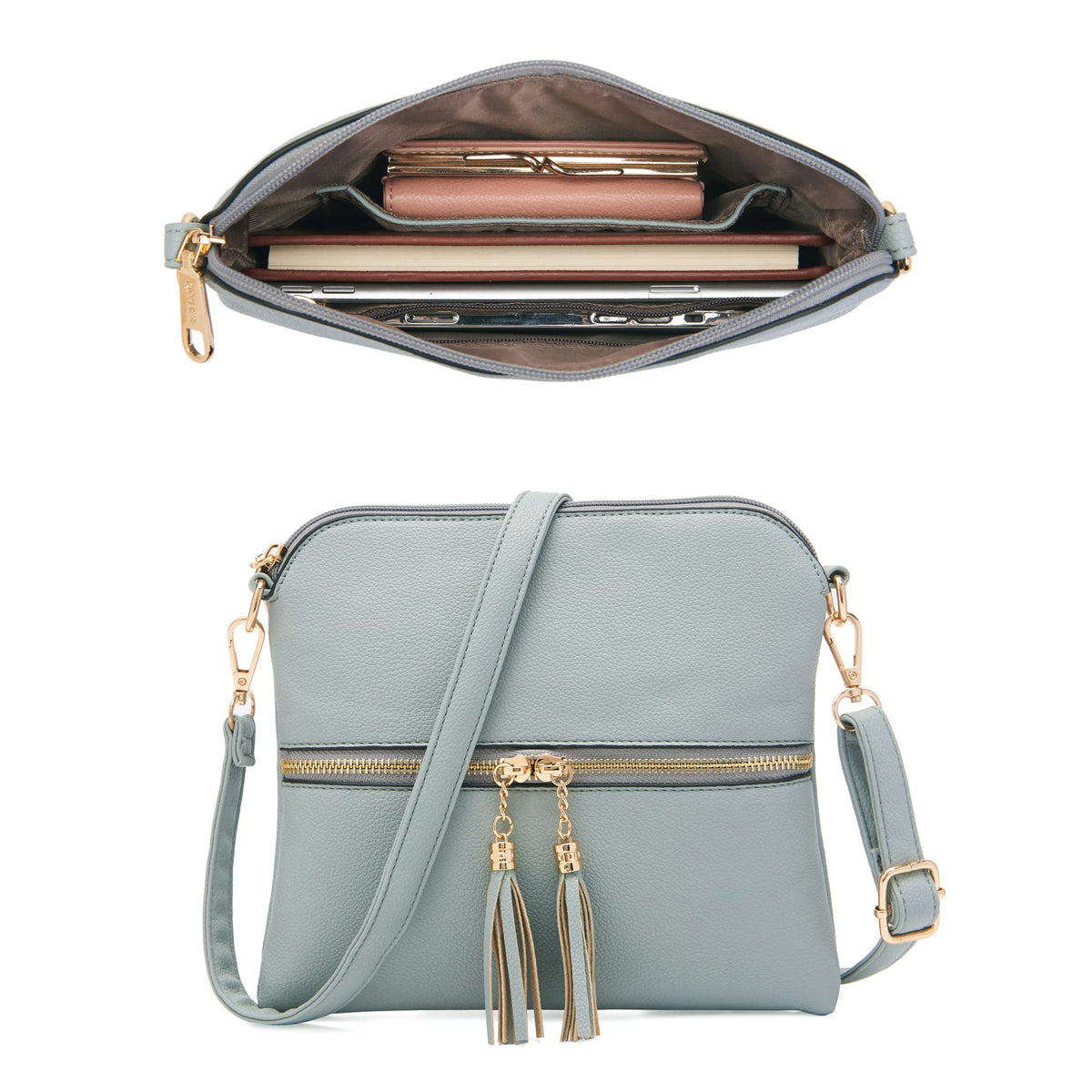 Purses And Wallets Set For Women Tote Handbags Large Hobo Bag Purse With Wallet 3PCS GreyBlue