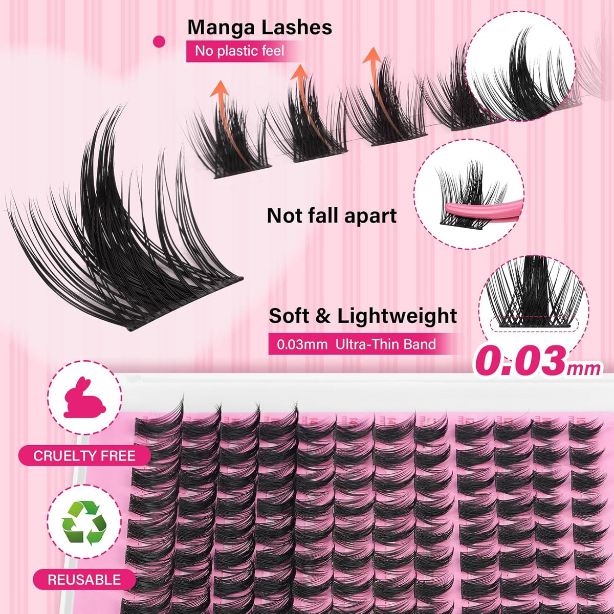 PRO LASHBEAUTY Manga Lash Clusters, Eyelash Clusters 10-18 Mixed Cluster Eyelash Extensions Lash Extension Reusable & Comfortable (Sunset, 10-18mix)