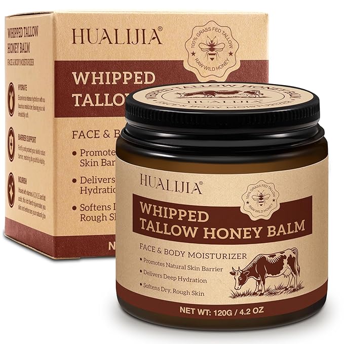 Organic Beef Tallow for Skin, Tallow and Honey Balm (4.2 Oz), Tallow Face Moisturizer, Grass Fed Whipped Beef Tallow with Honey Beeswax - Deeply Hydrates and Moisturizes Face Body, Unscent, No Greasy
