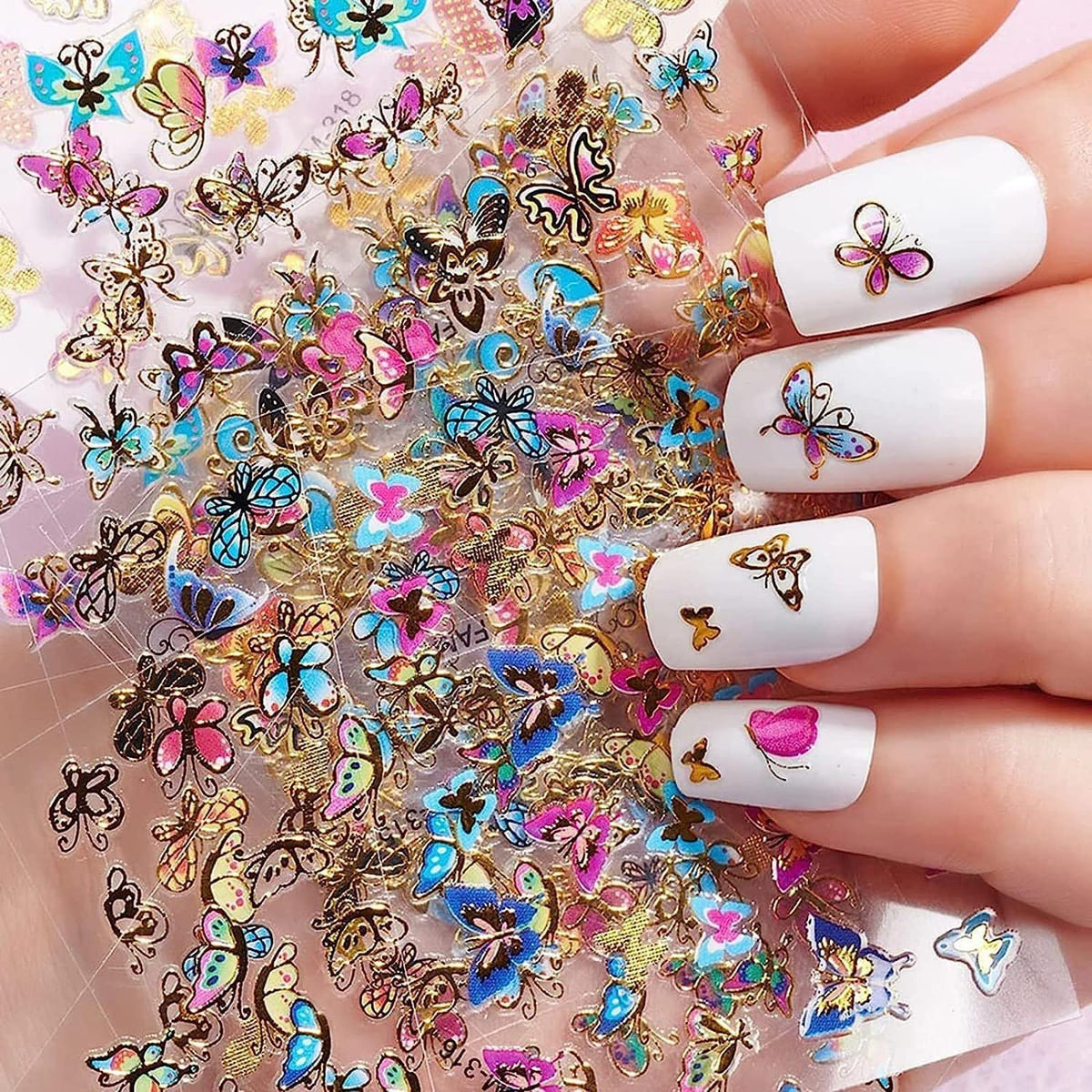 30 Sheets Butterfly Nail Stickers Colorful 3D Self Adhesive Nail Art Charms Sticker Decals for Crafts Supplies Accessories (ST-B)