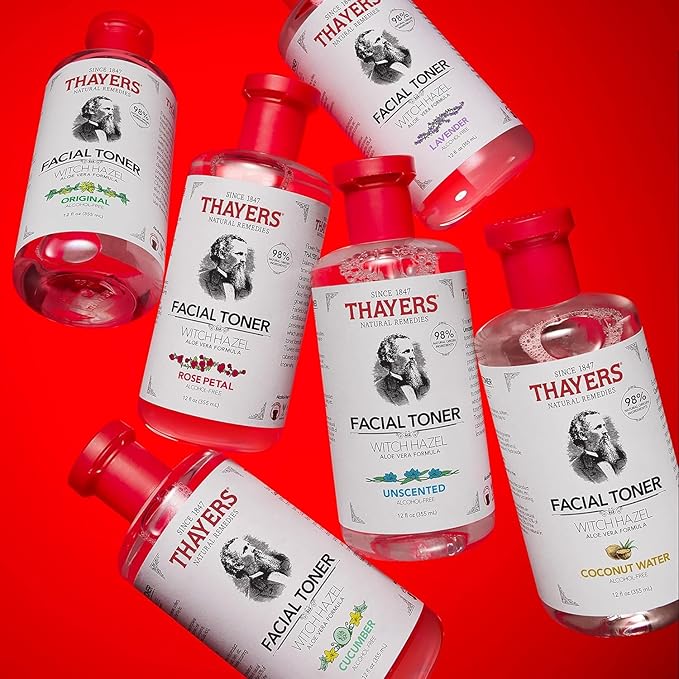 THAYERS Alcohol-Free, Hydrating, Unscented Witch Hazel Facial Toner with Aloe Vera Formula, Vegan, Dermatologist Tested and Recommended, 12 Oz (Pack of 2)