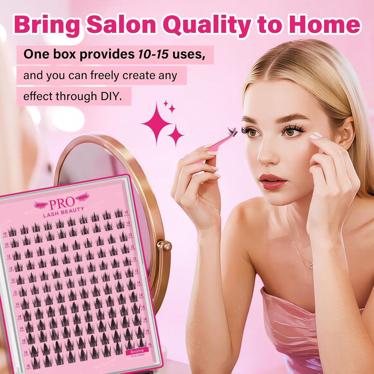 PROLASHBEAUTY Manga Lash Clusters, Eyelash Clusters 10-16 Mixed Cluster Eyelash Extensions Mixed Lash Extension Reusable Soft & Comfortable (Anime,10-16mix)
