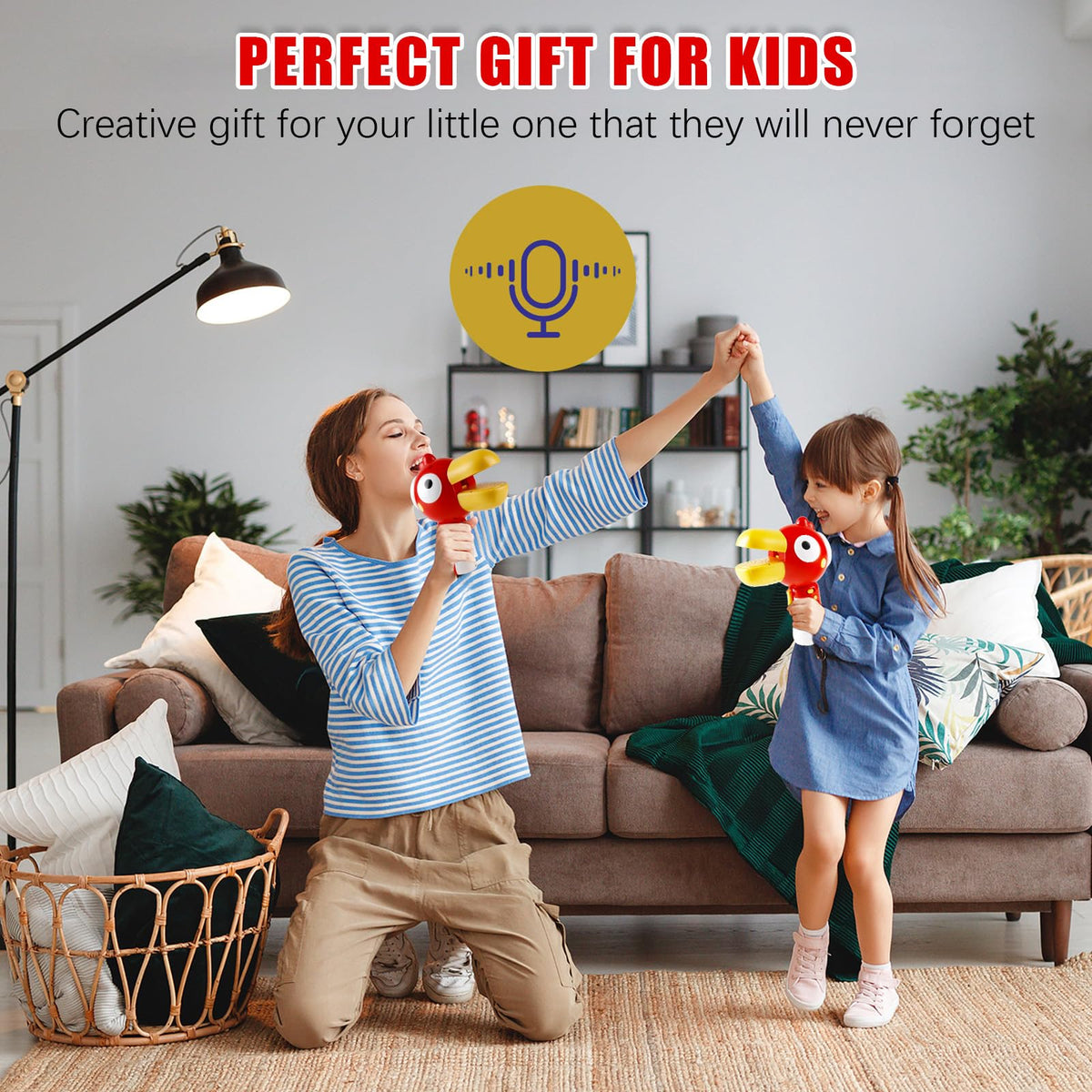 3-IN-1 Voice Changer for Kids, Cartoon Bird Voice Changing Device for Boys & Girls Voice Changer Toy with 3 Different Voice Effects - Megaphone Bullhorn | Recorder | Voice Changer for Pranks (Red)