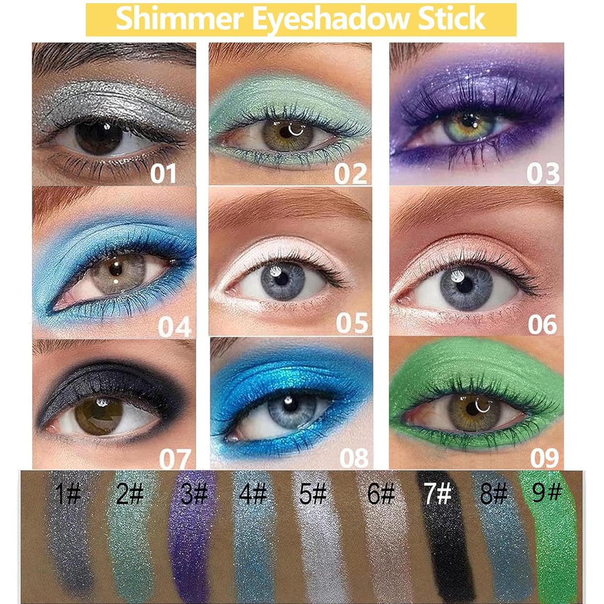 Black Eyeshadow Stick, Blendable Creamy eyeshadow Eye Brightener Stick, Waterproof Eyeshadow Pencil Long Lasting Crayon, Smooth Shimmer Eye Shadow Highlighter Eye Liner Makeup.#7 black shimmer