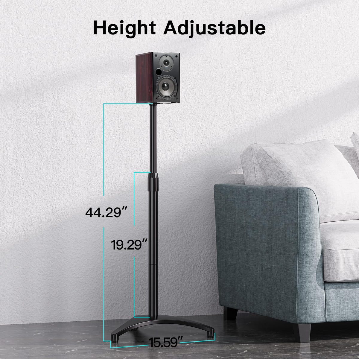 PERLESMITH Speaker Stand Adjustable - Extend 20" to 44" - Holds Satellite Speakers & Small Bookshelf Speakers up to 9 lbs, Floor Stands Compatible with Sony Bose Polk JBL Yamaha and Others - 1 Pair