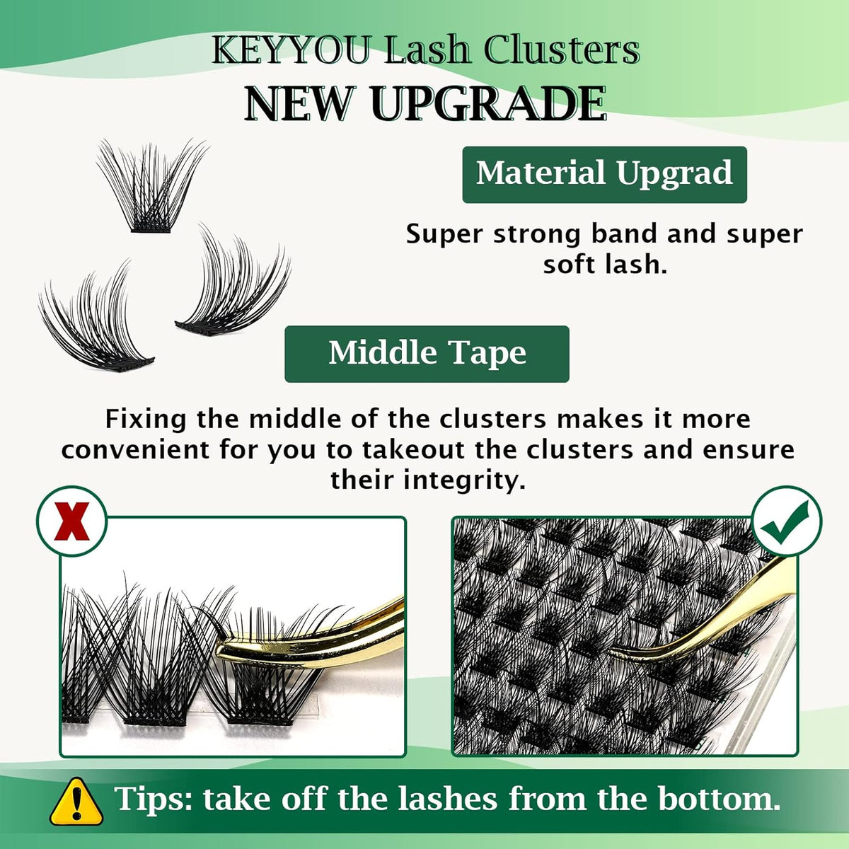 Lash Clusters 96pcs Individual Lashes D Curl 10mm Cluster Lashes KEYYOU Volume Wispy Lash Extension Soft&Comfortable Easy DIY at Home(Y03 D-10mm)