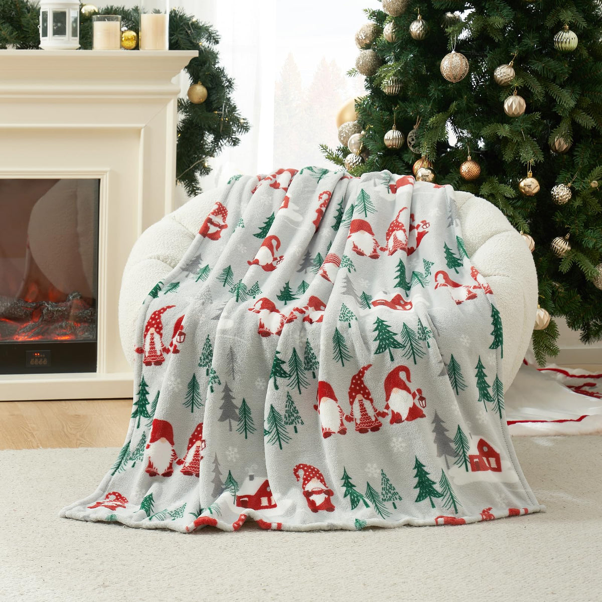 Cozy Bliss Gnome Throw Blanket Spring Blanket Warm Plush Throw Blankets,Ultra Soft Cozy Throw Blankets for Couch,Sofa and Bed(Xmas Gnome Family,50"x60")