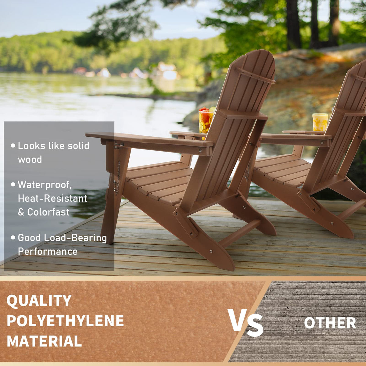 FUNBERRY Folding Adirondack Chair with Adjustable Backrest, HDPE All Weather Fire Pit Chairs with Cup Holder