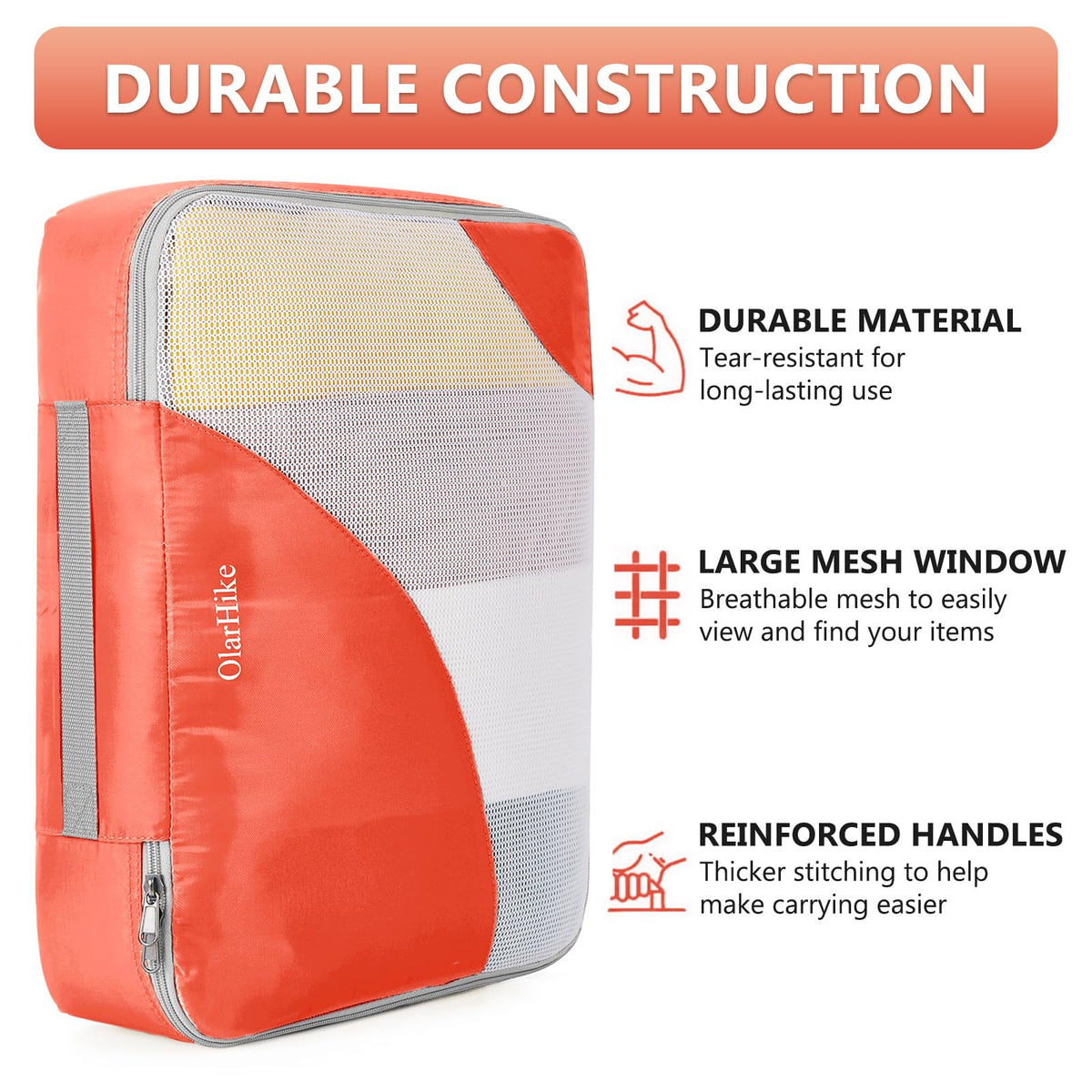 OlarHike 8 Set Packing Cubes for Travel, 4 Various Sizes(Extra Large,Large,Medium,Small), Luggage Organizer Bags for Trip Accessories Essentials,Cubes for Carry on Suitcases (Orange)