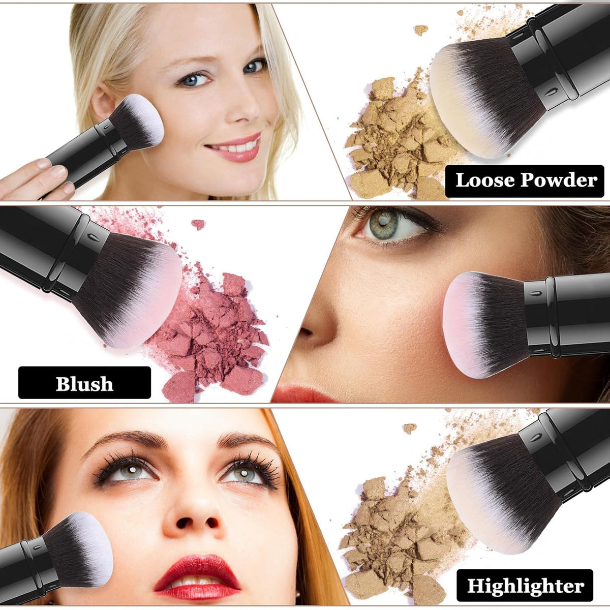 Falliny Retractable Makeup Brush, Travel Kabuki Face Blush Brush, Portable Powder Foundation Sunscreen Brush with Cover for Blush, Bronzer, Buffing, Flawless Powder Cosmetics