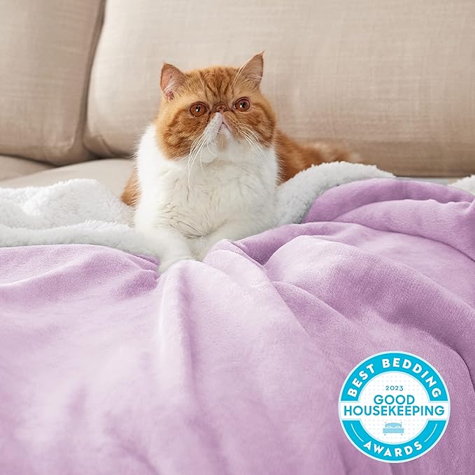 Bedsure Sherpa Fleece Blankets Queen Size for Bed - Thick and Warm, Soft Fuzzy Plush Queen Blanket for Winter, Lilac, 90x90 Inches
