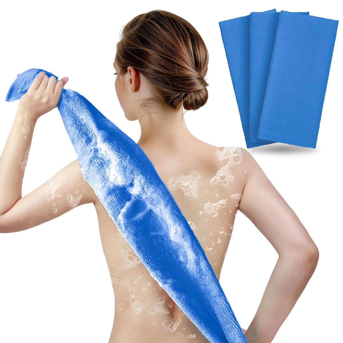 ARCH&M Japanese Beauty Skin Cloth (3 Pack) | Exfoliating Towel & Korean Body Scrubber for a Spa-Like Experience at Home (Navy-Blue x 3)