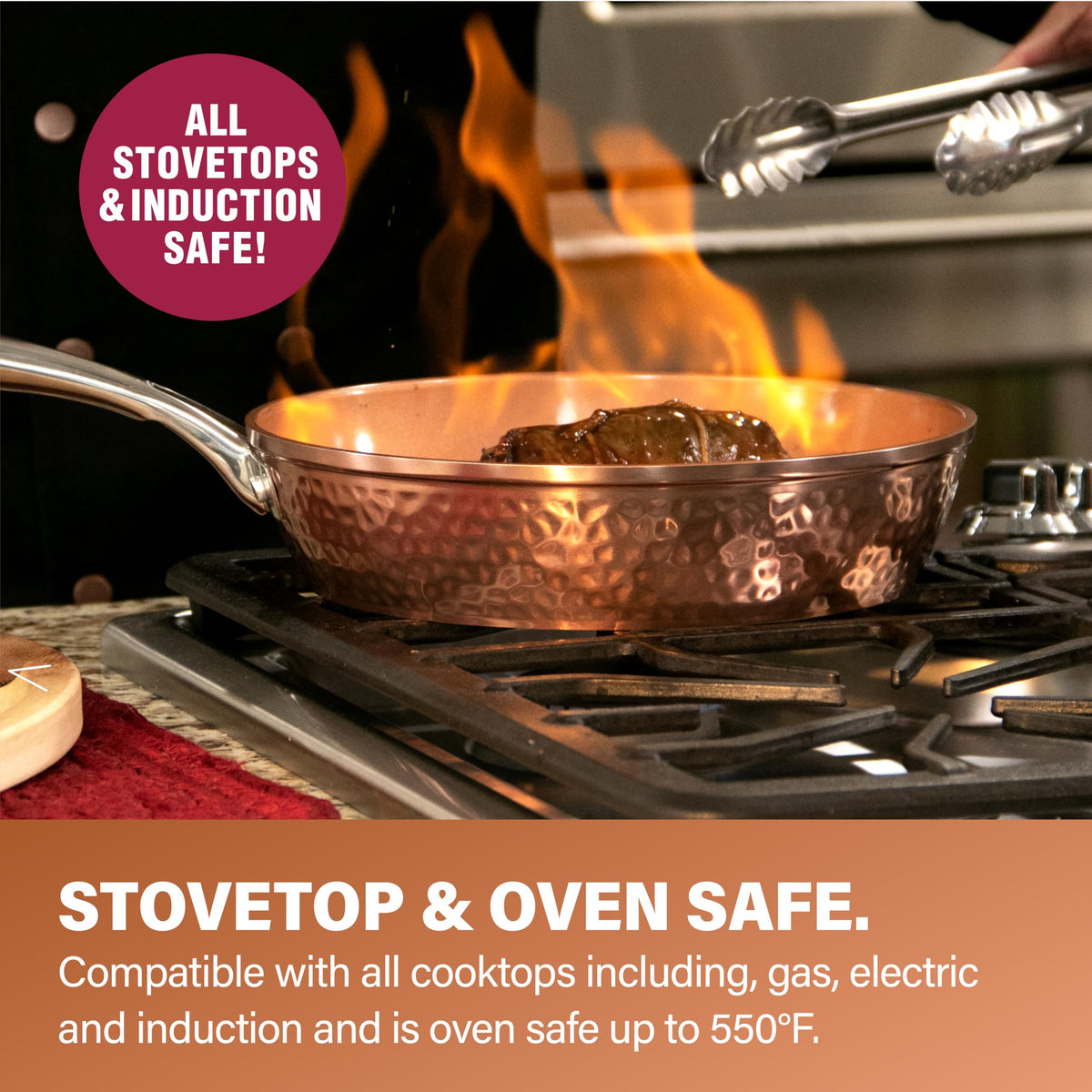 Gotham Steel Hammered 15 Pc Ceramic Cookware Set Nonstick, Deep Copper Pots and Pans Set Non Stick with Induction Cookware, Cooking Utensils & Steamer, Non Toxic PFOA PFOS Free, Oven & Dishwasher Safe