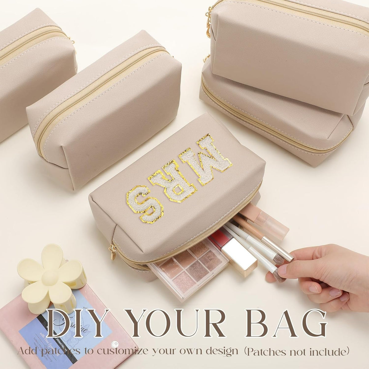Kigeli 15 Pcs Aesthetic Makeup Bags PU Leather Cosmetic Pouches Waterproof Plain Toiletry Bags Makeup Pouches Bulk for Women Party Gift Travel Storage Organizer (Apricot Color)