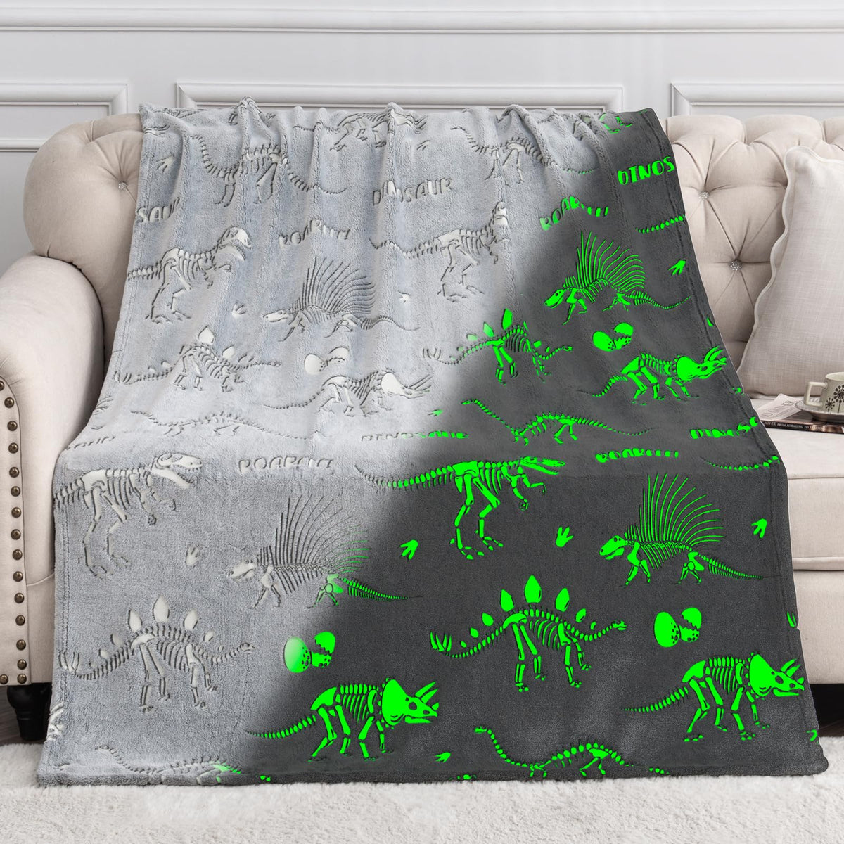 Jekeno Glow in The Dark Gaming Blanket Gamer Game Controller Throw Gift Toys for Kids Boys Teen Son Adults Gamepad Presents Easter Birthday Christmas Bedroom Decor Luminous Blanket Grey 50"x60"