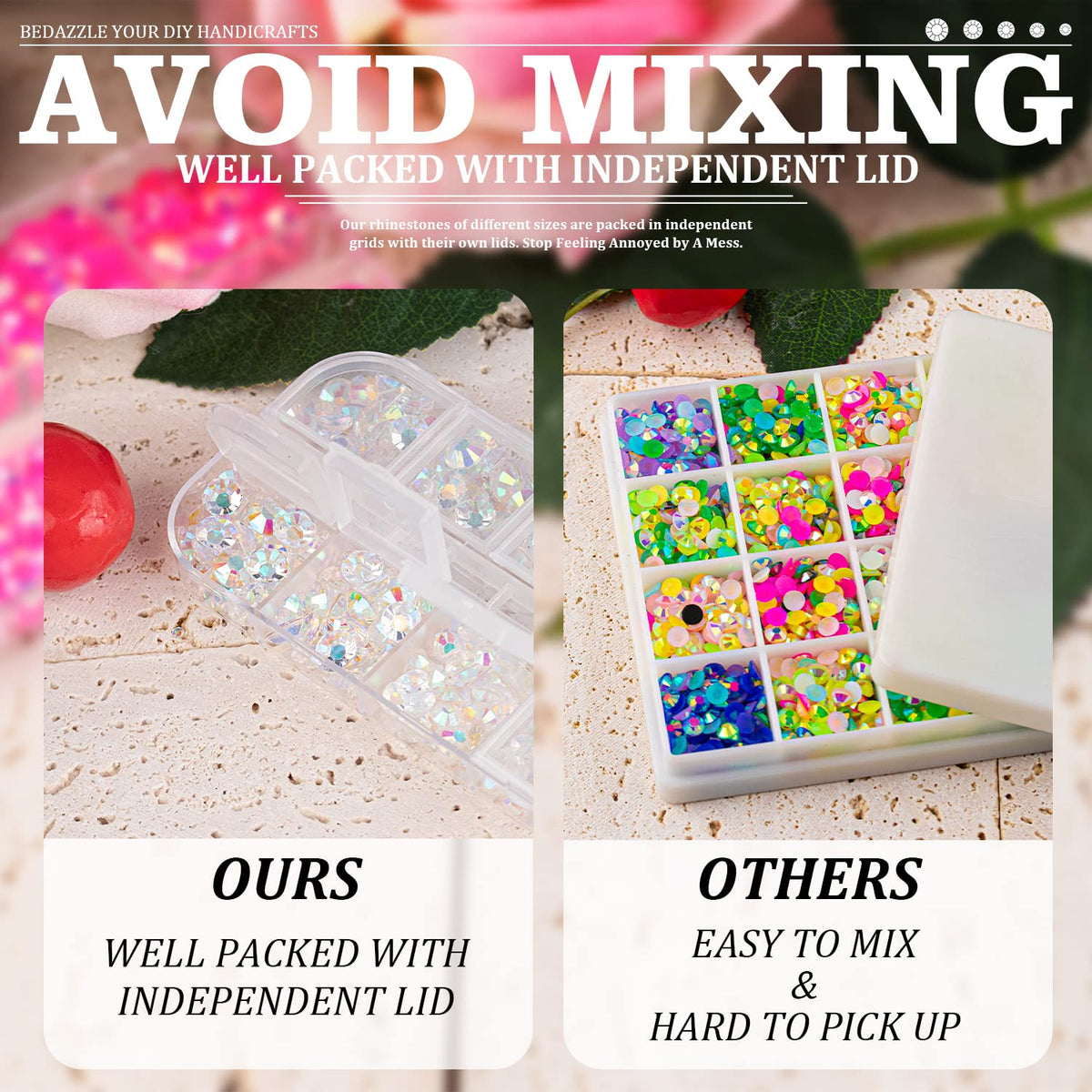 7000PCS Resin Rhinestones with Tweezers for Crafting, 2/3/4/5/6mm Flatback Jelly Rhinestones, 4 Box Transparent AB Non Hotfix Crystal Gems for DIY Crafts Mugs Tumblers Clothes Makeup Nail