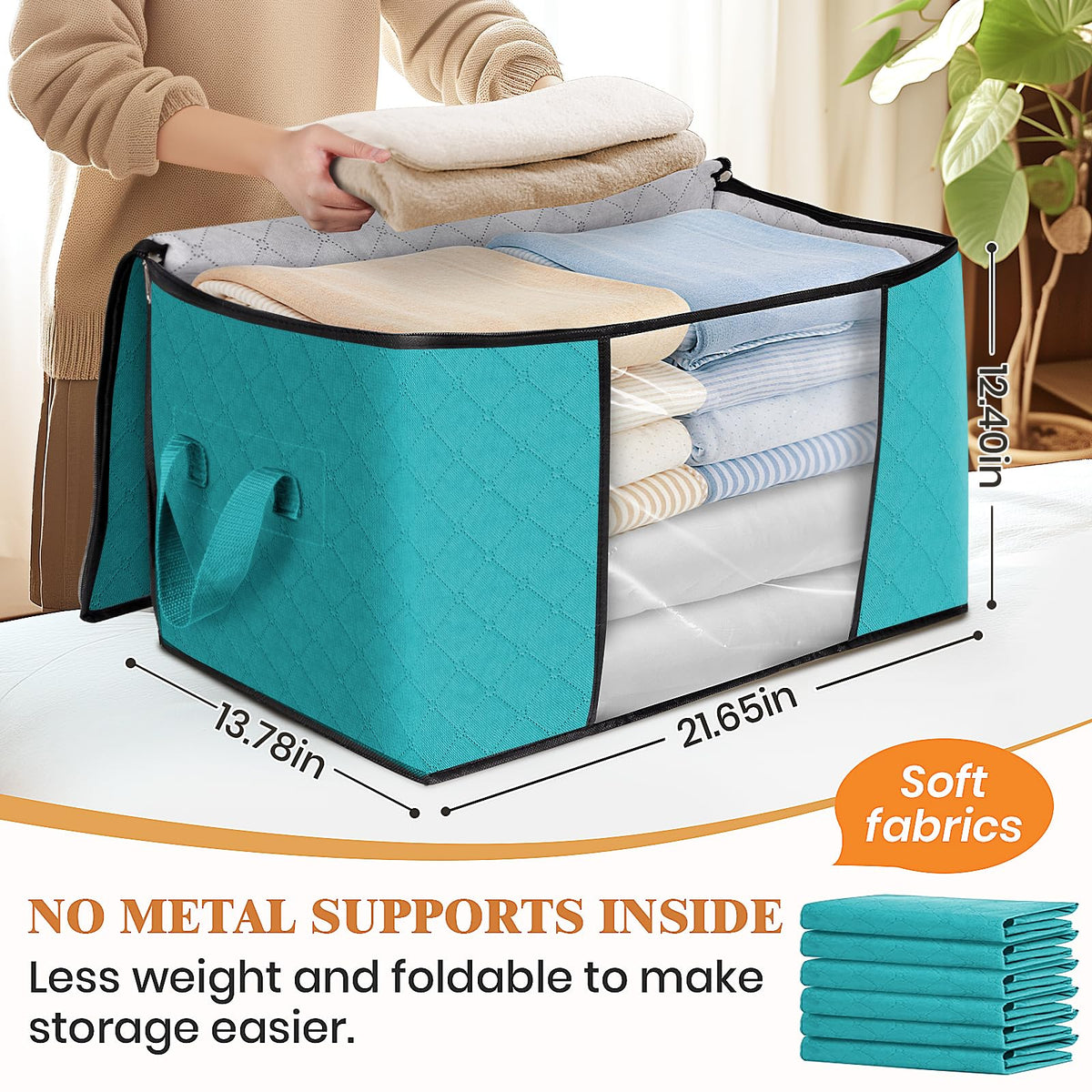 Fab totes 8 Pack Clothes Storage, Foldable Thick Fabric Blanket Storage Bags, Containers for Organizing Bedroom, Closet, Clothing, Comforter,Closet Organization with Handle,Green