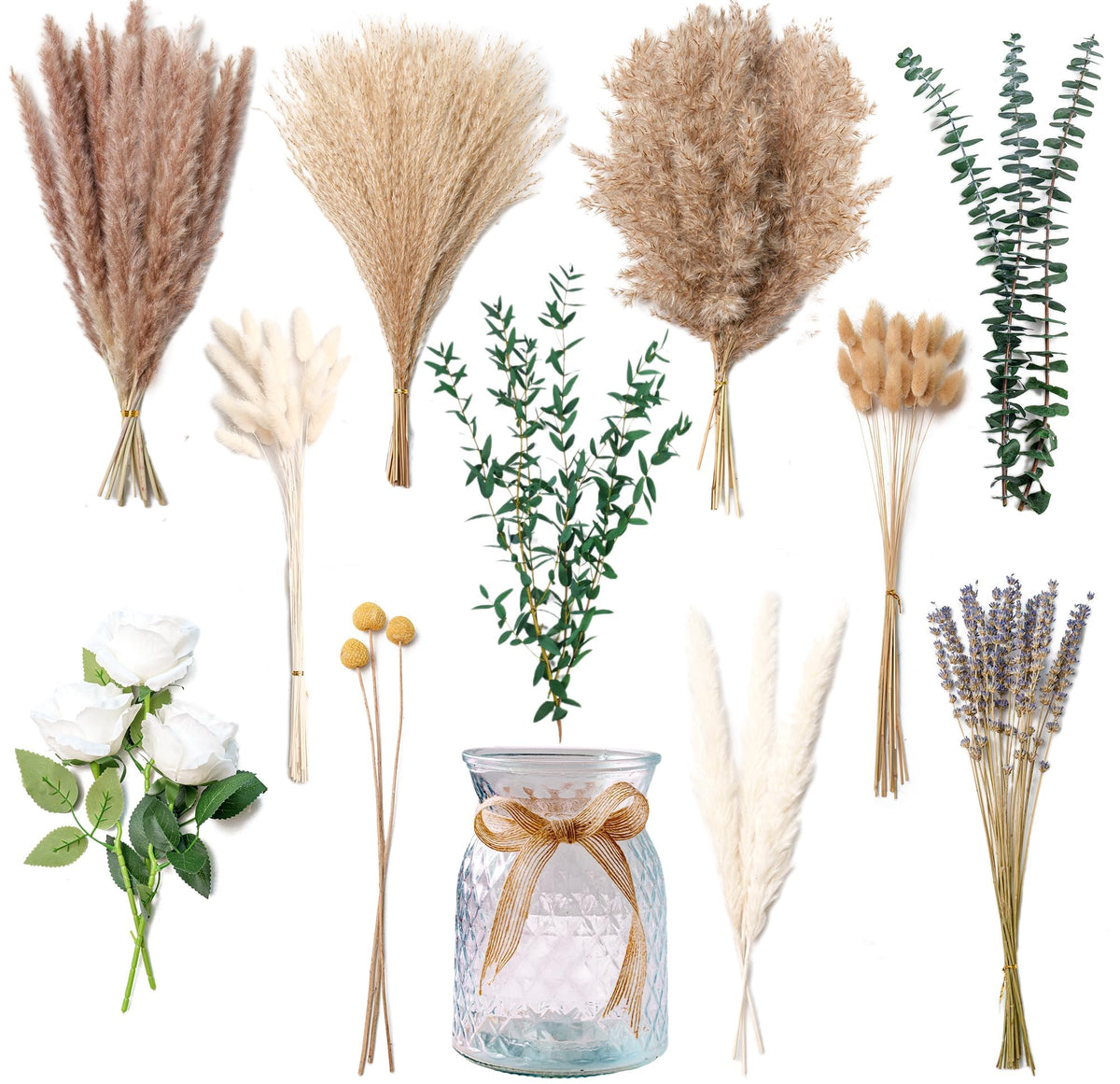 Faux Flower Arrangement with Vase, Center Pieces Decoration for Table, Pampas Grass Floral Décor, Thanksgiving & Christmas Coffee Table Decorations, Artificial Flowers in Vase, Centro de Mesa