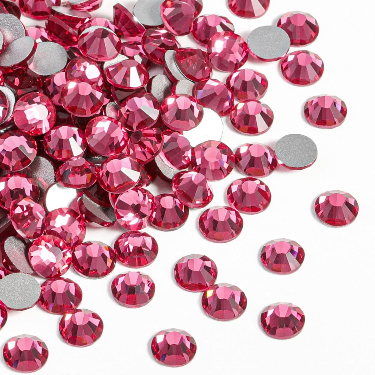 Beadsland 1440pcs Flat Back Crystal Rhinestones Round Gems for Nail Art and Craft Glue Fix, Rose,SS12,3.0-3.2mm
