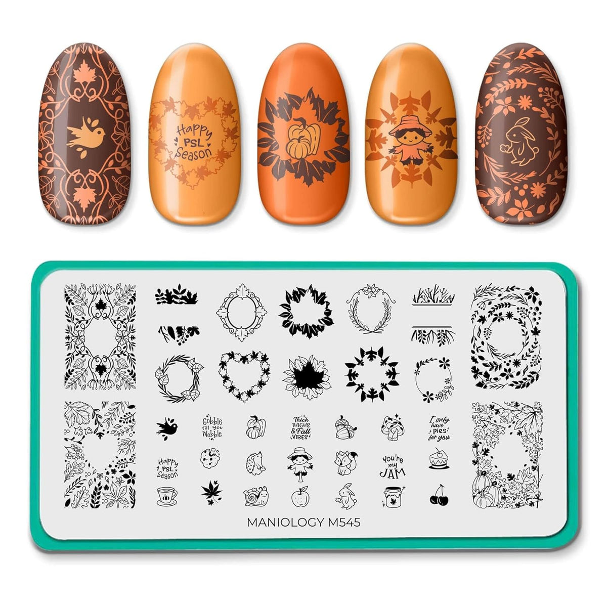 Maniology Fall Frames Nail Stamping Plate, Rustic Leafy Borders Stamp Plates, Cozy Autumn Wreath Manicure Designs, Earthy and Neutral Leaf Patterns