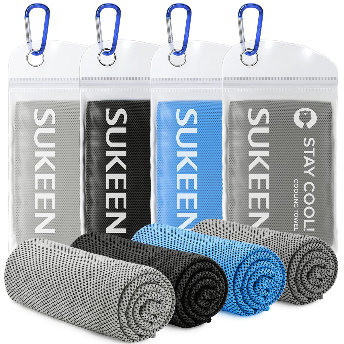 [4 Pack] Cooling Towel (40"x12"),Ice Towel,Soft Breathable Chilly Towel,Microfiber Towel for Yoga,Sport,Running,Gym,Workout,Camping,Fitness,Workout & More Activities (Grey/Green/Pink/Lake Blue)