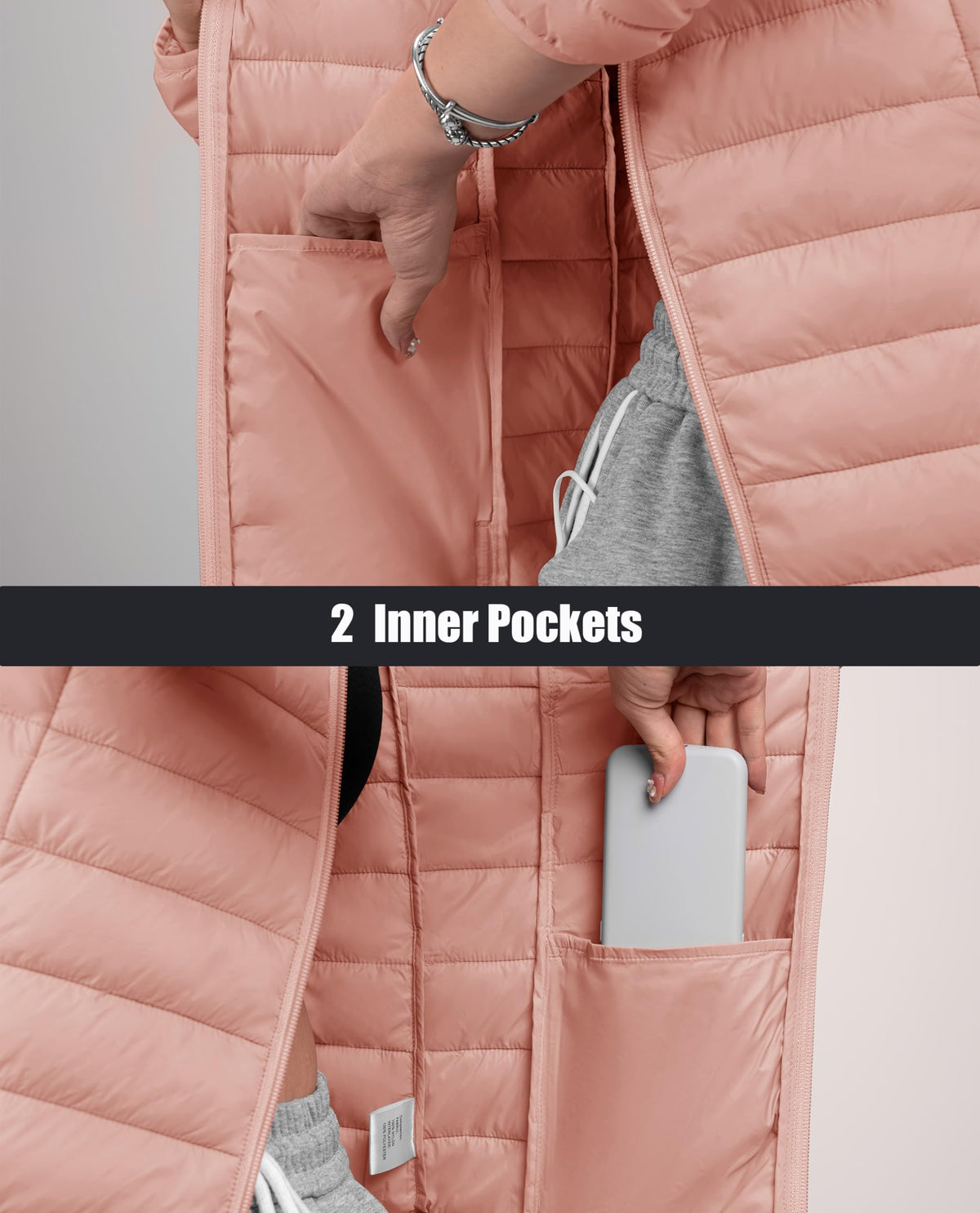 MAGCOMSEN Womens Puffer Jacket Ultra-light Quilted Zip-up Padded Winter Warm Outwear with 4 Pockets, Apricot S
