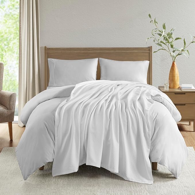 Madison Park - BL51N-0612 Liquid Cotton Luxury Blanket Premium Soft Cozy 100% Ring Spun Cotton For Bed , Couch or Sofa, Full/Queen, White
