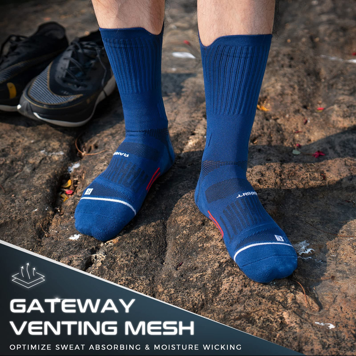 Compression Running Socks 3 Pairs, Cushion Crew Socks, Anti-Blister Moisture Wicking Athletic Hiking Basketball Socks