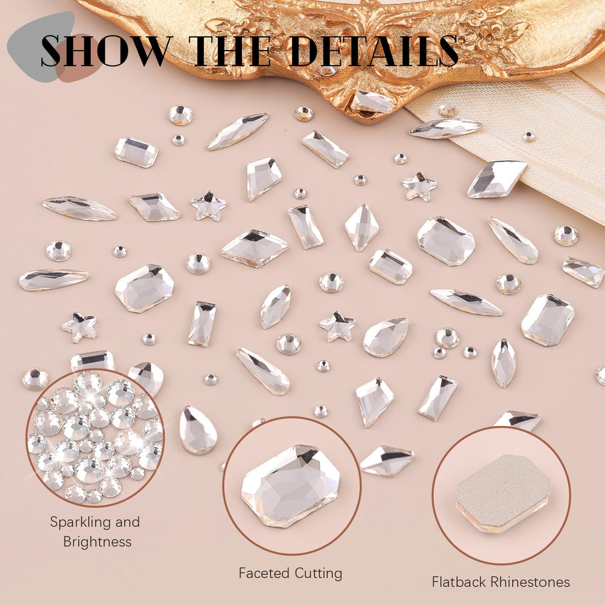 3220Pcs Clear Glass Nail Rhinestones 120Pcs Multi Shapes Flatback Gems Crystal + 3100Pcs 1.5-4mm Round Beads, Manicure Diomand Jewelry Gemstones for Nail Design Makeup Acrylic Nails Decoration
