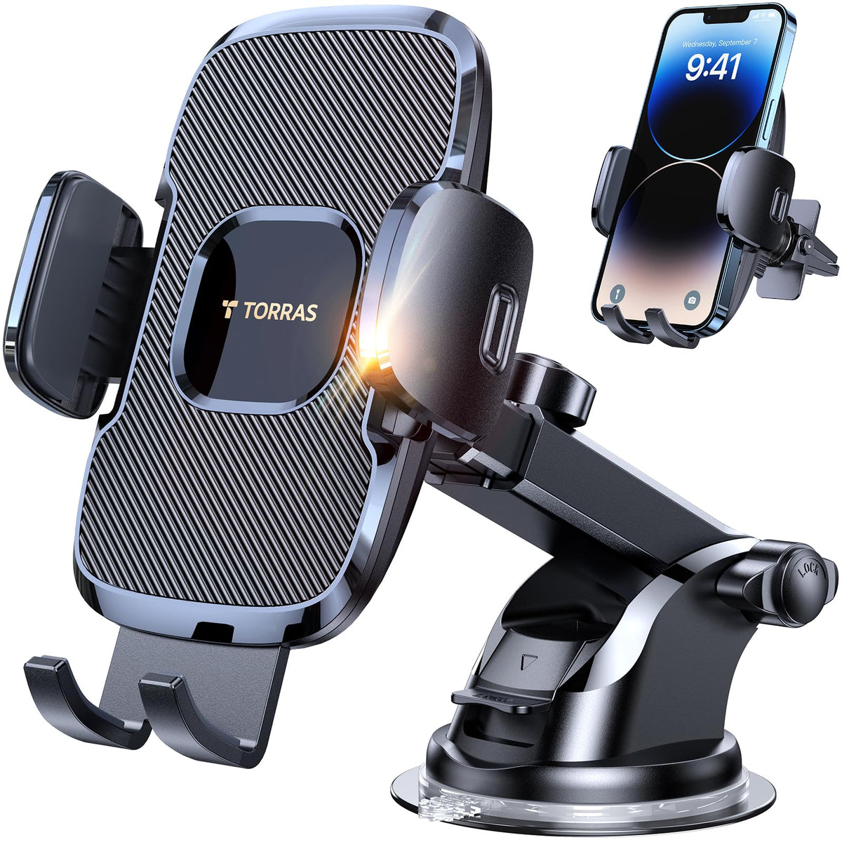 TORRAS [Ultra-Durable Cell Phone Holder for Car, Universal Mount Dashboard Windshield Vent Compatible with iPhone 16 15 14 13 12 Pro Max, Samsung Galaxy S23+ Ultra S10 Note Plus