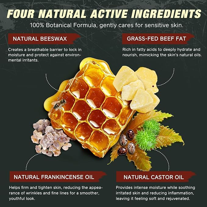 Beef Tallow Skin Care with Castor Oi & Frankincenses, Grass Fed Whipped Tallow Honey Balm for Face & Body, Natural Moisturizer Hydrates, Deeply Nourishes, Enhances Natural Radiance
