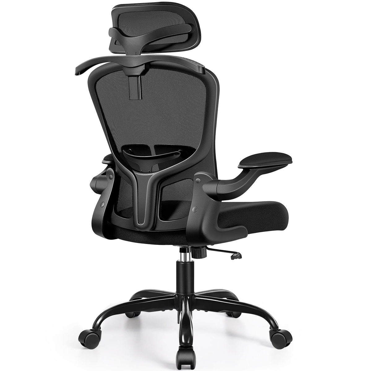 FelixKing Office Chair with Headrest, Ergonomic Desk Chair with Wheels, Task Swivel Comfy Chair with Adjustable Lumbar Support, Breathable Mesh Computer Chair with flip-up Armrests for Home (Black)
