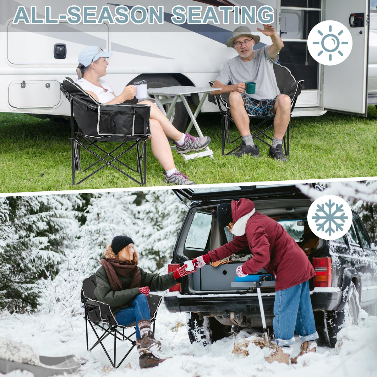 MOPHOTO Heated Camping Chair, Portable Heated Camping Chairs Outdoor, Padded Oversized Heated Folding Chairs Outdoor Sports, Heating Lawn Chair Patio Lounge Chairs for Adults